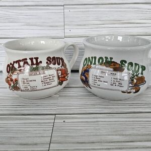 Vintage Soup Mugs Set - White with Red and Green Accents